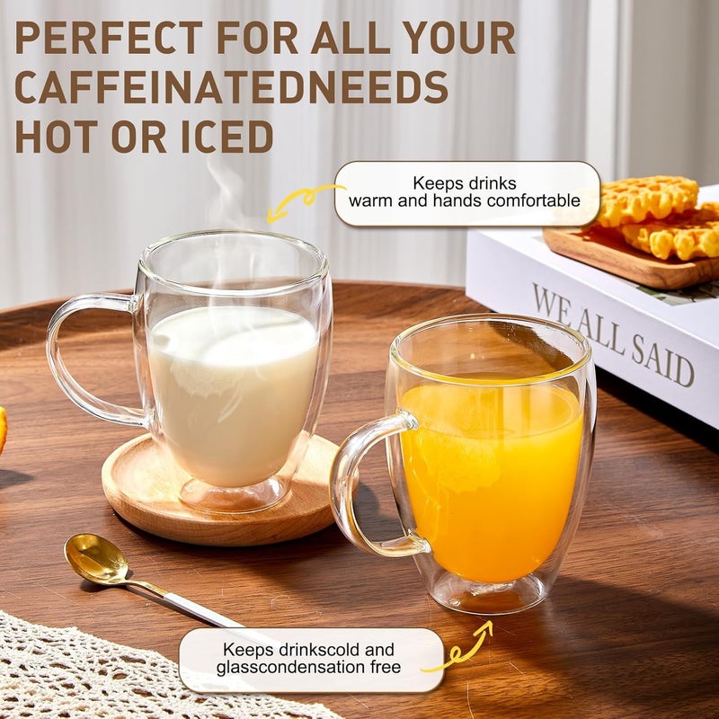 Wells 4-Pack 12 Oz Double Walled Glass Coffee Mugs with Handle, Insulated Layer Coffee Cups, Clear Borosilicate Glass Mugs, Gift for Cappuccino,Tea,Latte,Espresso,Hot Beverage,Wine, Microwave Safe, Set of 4 - Image 4