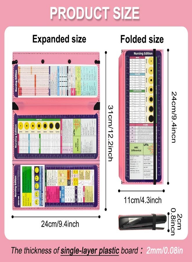 Vuzvuv Nursing Foldable Plastic Clipboard 3 Layers with Medical Edition Cheat Sheets, Pink Pocket Foldable Nurse Clip Boards Notepad for Students,Doctors and Medical Staff - Image 2