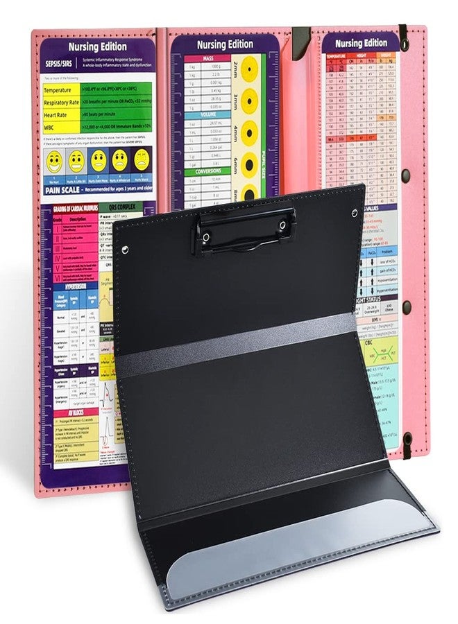 Vuzvuv Nursing Foldable Plastic Clipboard 3 Layers with Medical Edition Cheat Sheets, Pink Pocket Foldable Nurse Clip Boards Notepad for Students,Doctors and Medical Staff - Image 1