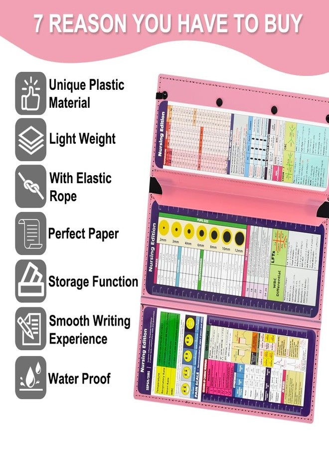 Vuzvuv Nursing Foldable Plastic Clipboard 3 Layers with Medical Edition Cheat Sheets, Pink Pocket Foldable Nurse Clip Boards Notepad for Students,Doctors and Medical Staff - Image 4