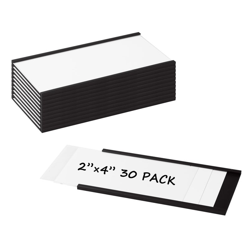 Realth C Channel Magentic Label Holders 30 Pack 2'' x 4'' with Paper Inserts and Clear Plastic Protectors, Magnetic Data Card Holders File Cabinet Labels for Metal Racks and Shelves - Image 1