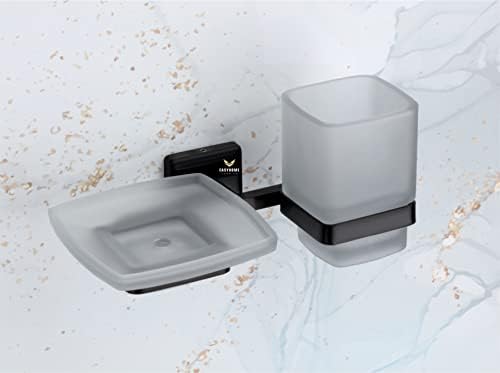 Easyhome Furnish EASYHOME FURNISH soap dish with toothbrush holder tumbler stand for washbasin sabu dani and brush holder for bathroom tumbler holders dispensers 42304 stainless steelBlack PVD Finishfrosted glass  - Image 1