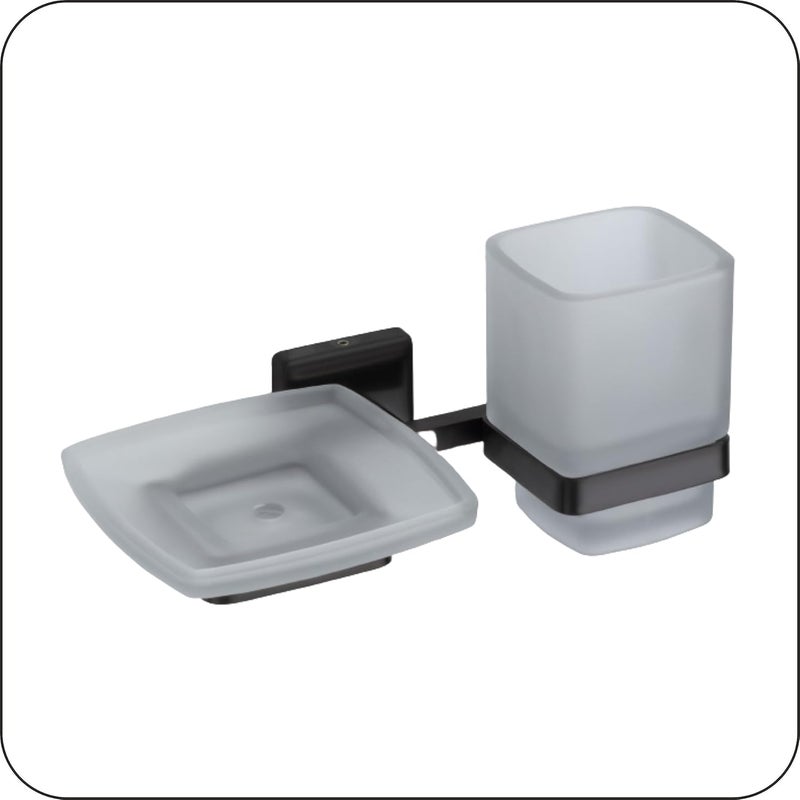 Easyhome Furnish EASYHOME FURNISH soap dish with toothbrush holder tumbler stand for washbasin sabu dani and brush holder for bathroom tumbler holders dispensers 42304 stainless steelBlack PVD Finishfrosted glass  - Image 4