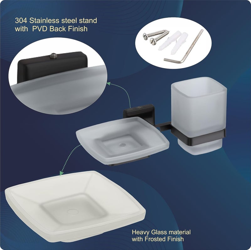 Easyhome Furnish EASYHOME FURNISH soap dish with toothbrush holder tumbler stand for washbasin sabu dani and brush holder for bathroom tumbler holders dispensers 42304 stainless steelBlack PVD Finishfrosted glass  - Image 5