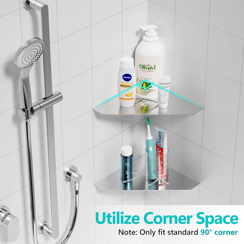 Qeke Shower Corner Shelf 304 Stainless Steel 10" Corner Shelf Bathroom Shampoo Holder for Shower Floating Corner Shelf for Wall, No Drilling, Matte Black - Image 5