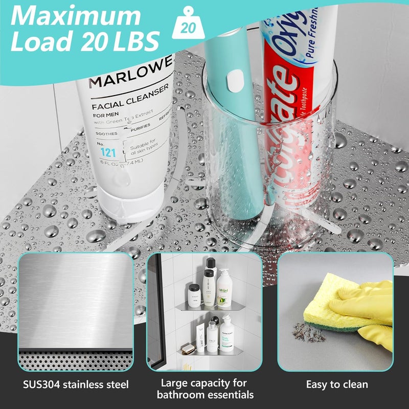 Qeke Shower Corner Shelf 304 Stainless Steel 10" Corner Shelf Bathroom Shampoo Holder for Shower Floating Corner Shelf for Wall, No Drilling, Matte Black - Image 3