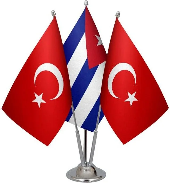 Saturndesign Desktop Cuban Flag Turkish Flag Triple Chrome Pole Table Flag Set