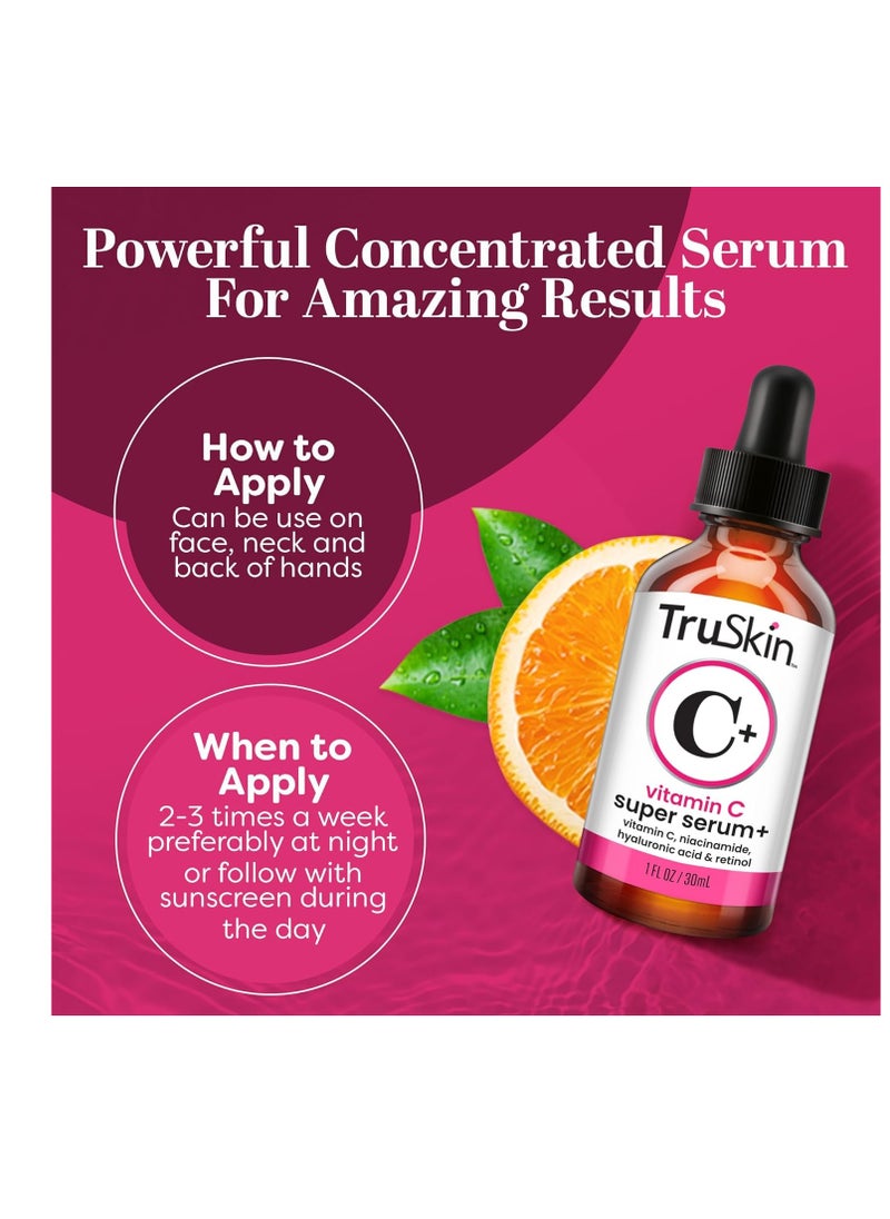 TruSkin - TruSkin Vitamin C Super Serum with Niacinamide, Retinol, Hyaluronic & Salicylic Acid (BHA) - All-in-One Anti Aging Facial Serum for Brightening, Firming, Dark Spots, Discoloration - 1 fl oz - Image 1