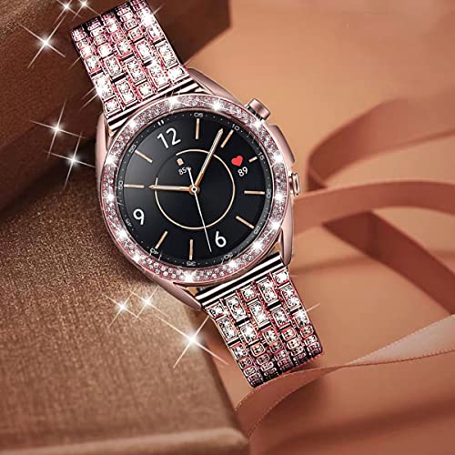 DEALELE Bands Compatible with Samsung Galaxy Watch 3 (41mm), 20mm Luxury Diamond Stainless Steel Metal Bracelet with Rhinestone Bezel Ring Case Cover Replacement for Women Men (Bronze) - Image 3