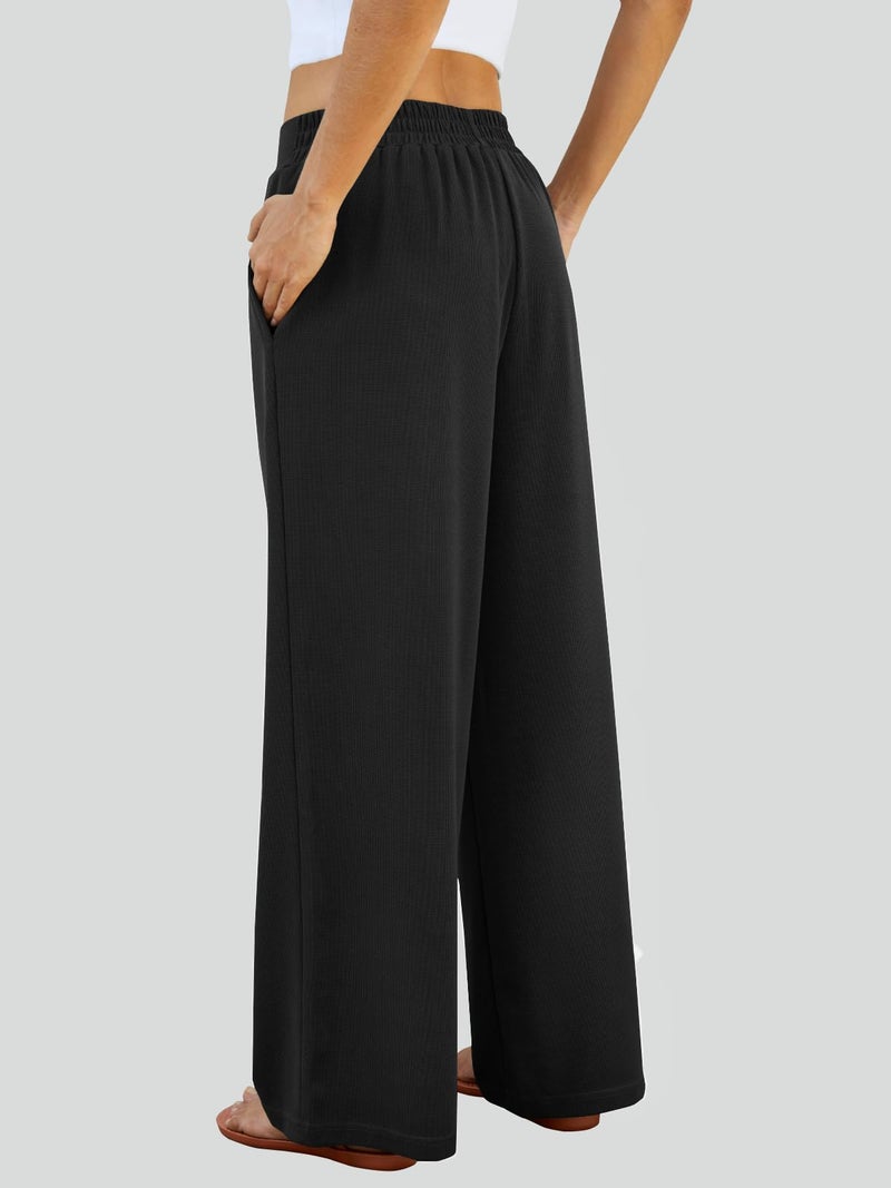 FireSwan Women's Wide Leg Palazzo Pants High Elastic Waist Casual Work Pants Flowy Dress Trousers with Pockets Black - Image 2