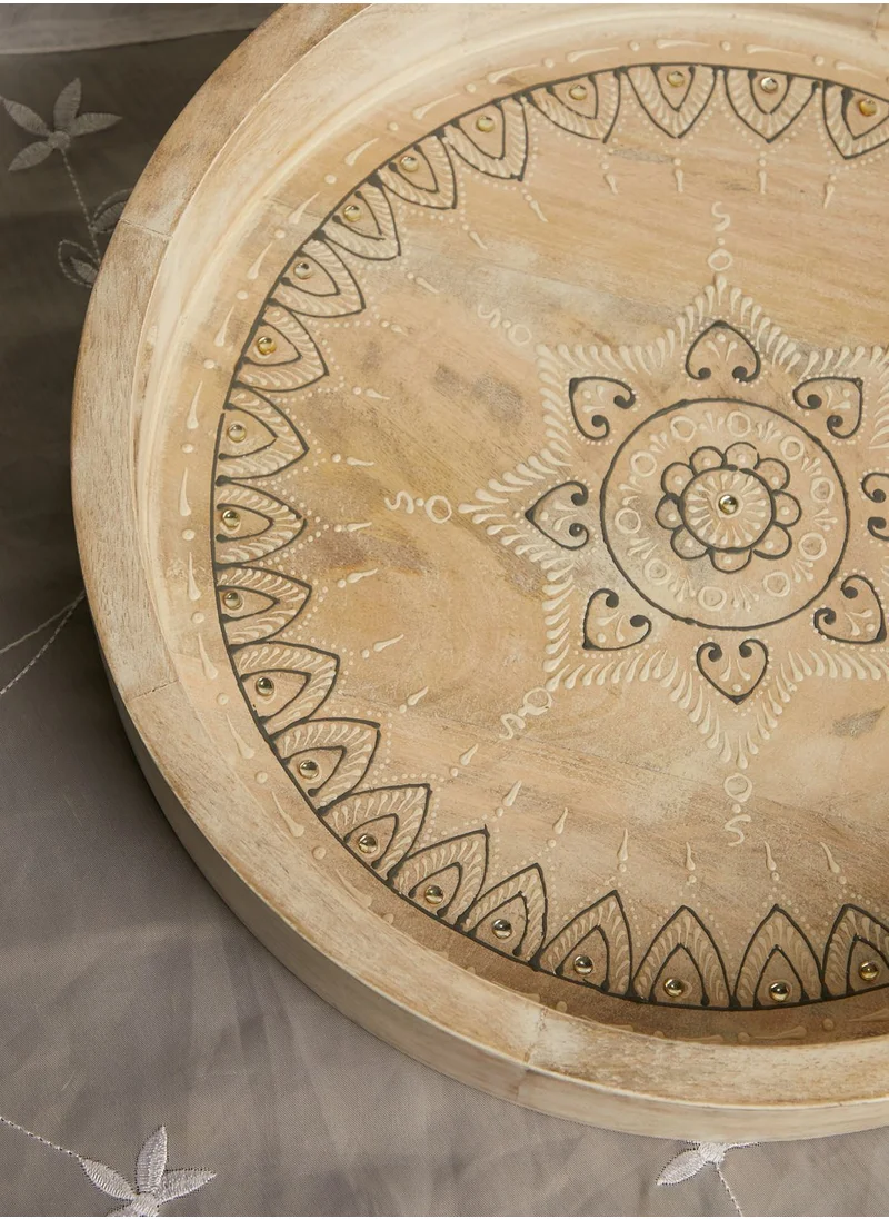 AURORA Wooden Round Painted Tray