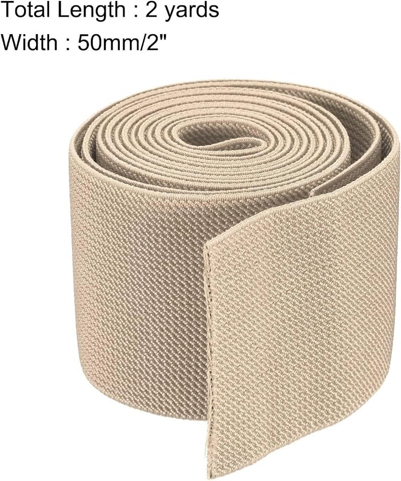 TERRIFI Twill Wide Elastic Band 2 inch Flat 2 Yard, Double-Side Woven Stretch Strap for Sewing and DIY Crafts, High-Elasticity Heavy Duty Knit Spool for Garment Waistband (Beige) - Image 2