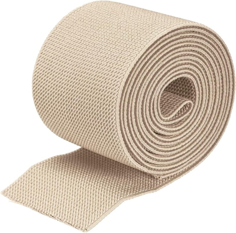 TERRIFI Twill Wide Elastic Band 2 inch Flat 2 Yard, Double-Side Woven Stretch Strap for Sewing and DIY Crafts, High-Elasticity Heavy Duty Knit Spool for Garment Waistband (Beige) - Image 1