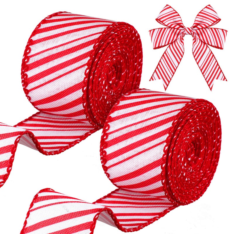 Mtlee شريط ريبون مزخرف بالنعناع لعيد الميلاد من MTLEE، أحمر وأبيض، 15 بوصة × 6 يارد، للحرف اليدوية لعمل أكاليل وأقواس لعيد الميلاد