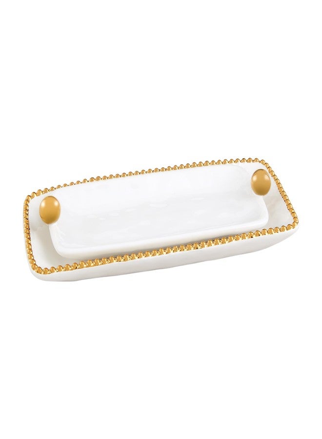 Mud Pie Nested Gold Beaded Dishes; small 3 1/2" x 9 1/2" | large 4 1/4" x 10" - Image 1