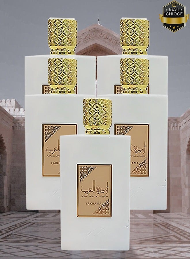 FAKHAMA 5 Pieces Ameerat Al Arab Perfume White For Women 100ml EDP - Image 1