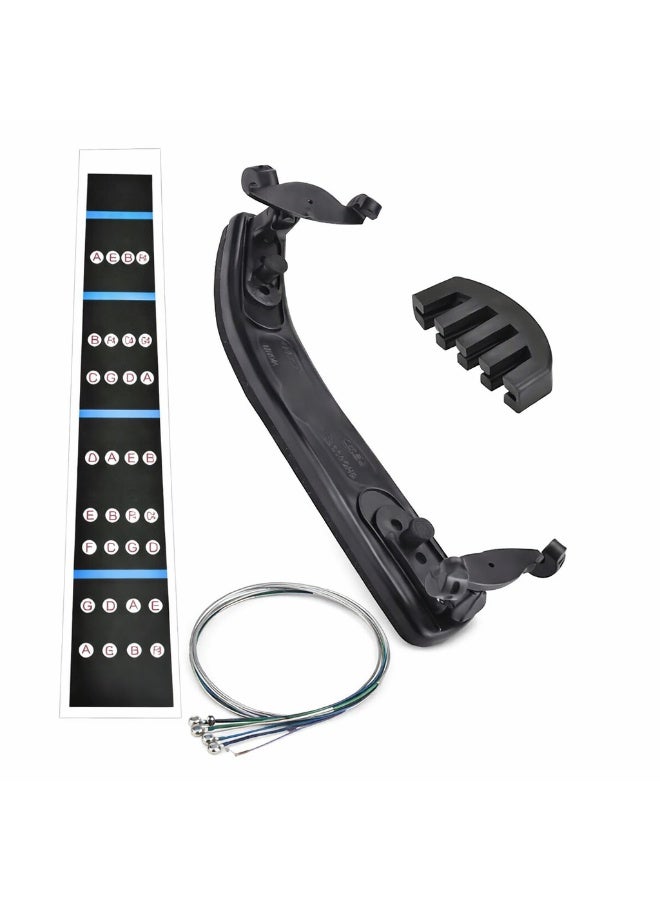 4in1 Violin Starter Kit Practice Bundle – Violin Shoulder Rest with Fingerboard Sticker Fingering Chart Guide + Rubber Violin Practice Mute Silencer & Full Violin String Set for Full Size Violin 4/4 & 3/4