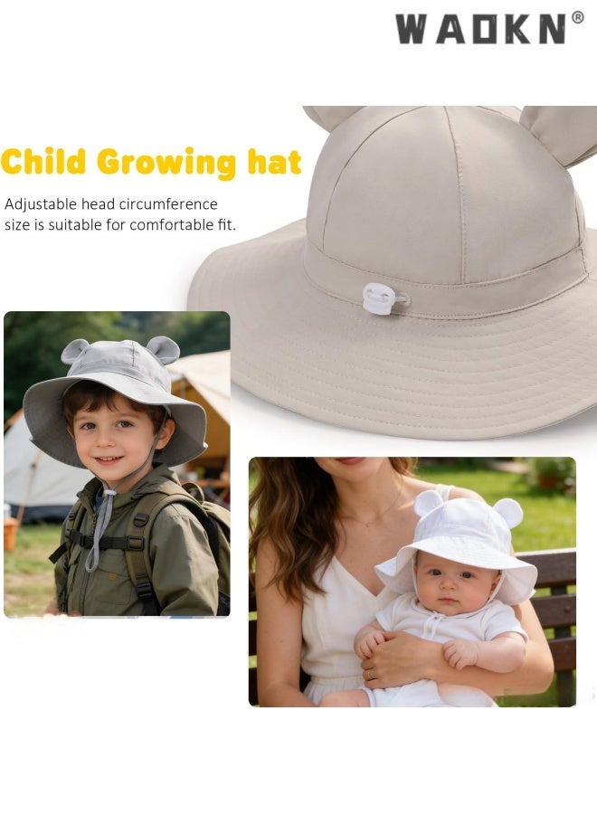 WAOKN Baby Sun Hat Toddler Summer Foldable Beach Hats Boy Girl Sun Protection Wide Brim Bucket Hat,Baby pure cotton basin cap,Soft and comfortable,Suitable for babies aged 18-24 months, portable and easy to carry,grey. - Image 4