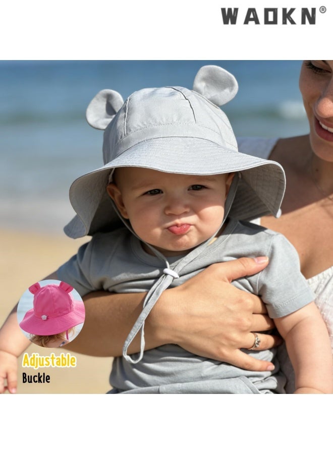 WAOKN Baby Sun Hat Toddler Summer Foldable Beach Hats Boy Girl Sun Protection Wide Brim Bucket Hat,Baby pure cotton basin cap,Soft and comfortable,Suitable for babies aged 18-24 months, portable and easy to carry,grey. - Image 3