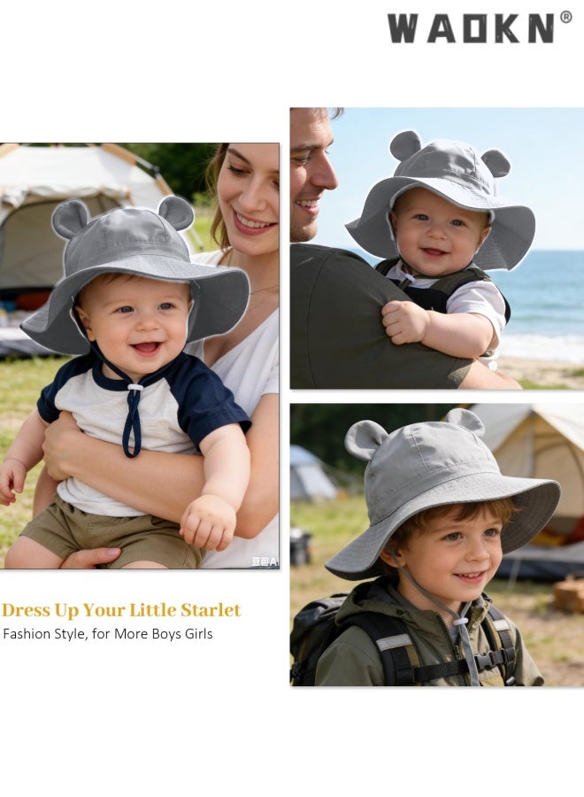WAOKN Baby Sun Hat Toddler Summer Foldable Beach Hats Boy Girl Sun Protection Wide Brim Bucket Hat,Baby pure cotton basin cap,Soft and comfortable,Suitable for babies aged 18-24 months, portable and easy to carry,grey. - Image 5