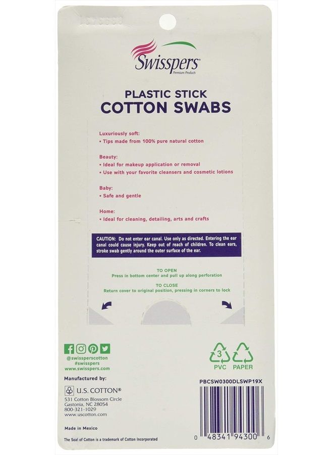 Swisspers Cotton Swabs, 100% Cotton Double-Tipped, White Plastic Sticks, 300 Count Package - Image 2