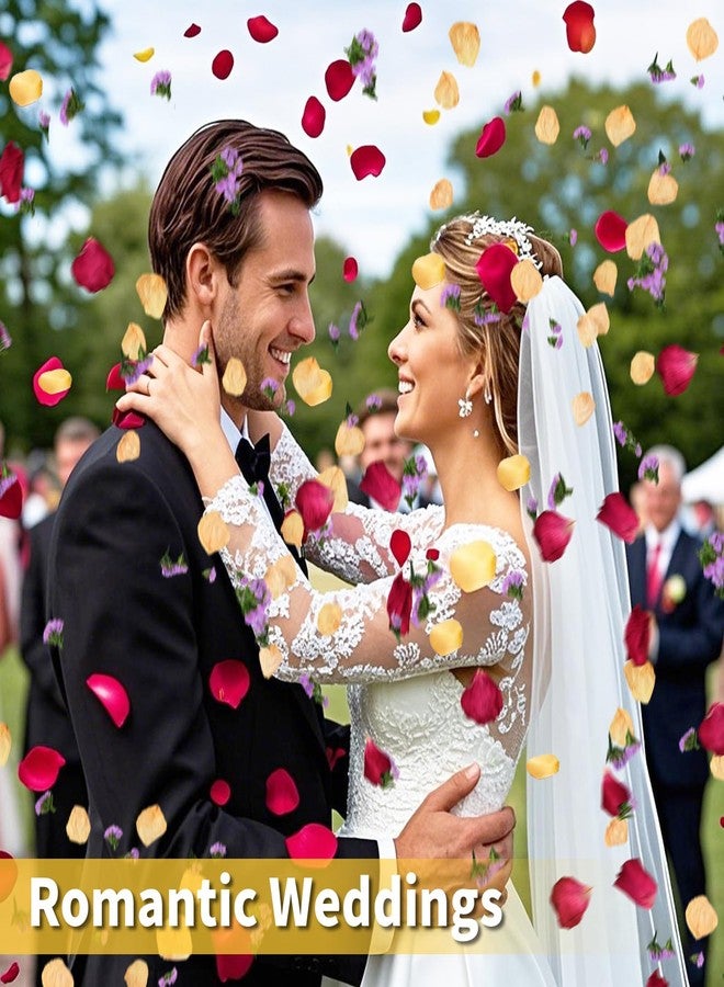 Koceko 20+ Cups Real Dried Rose Petals Biodegradable Wedding Flower Confetti, 2 QT Mixed Yellow Red Roses Petals &Purple Statice for Flower Girl Wedding Bridal Proposal Bath - Image 3