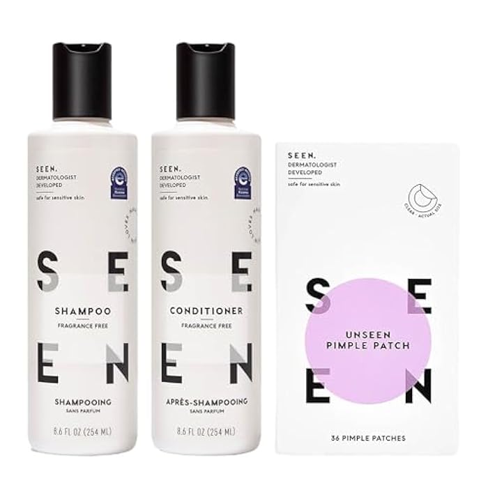 SEEN Acne-Safe Bundle - Fragrance Free- Shampoo, Conditioner & Pimple Patches – Non-Comedogenic, Dermatologist-Developed, Safe for Sensitive, Eczema & Acne-Prone Skin - Image 1