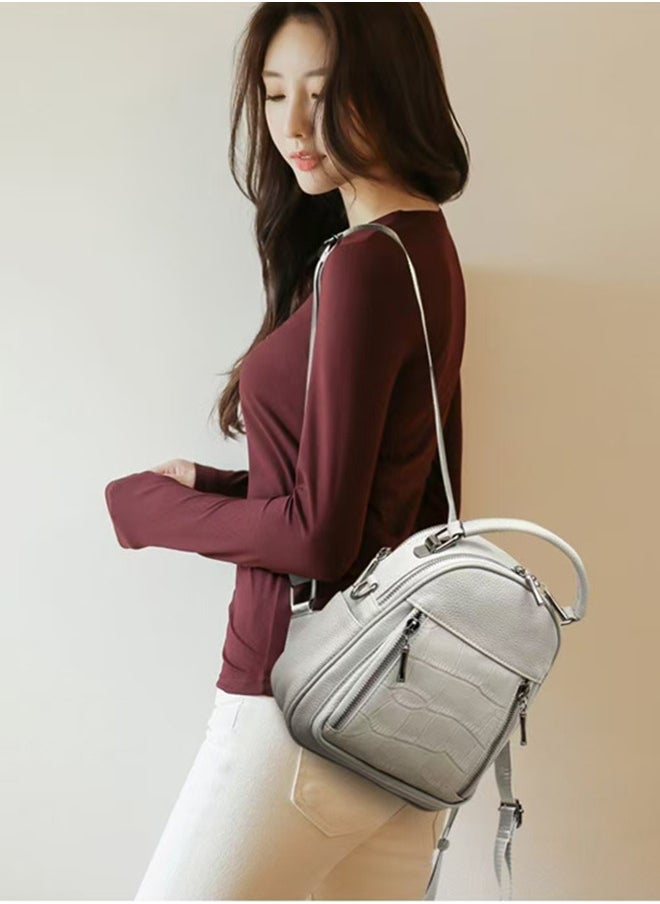 Generic - Gray casual large capacity cowhide texture backpack - Image 1