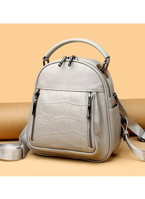 Gray casual large capacity cowhide texture backpack