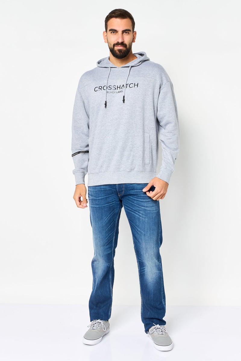 CROSSHATCH Men Brand Logo Long Sleeve Hoodie, Grey - Image 3