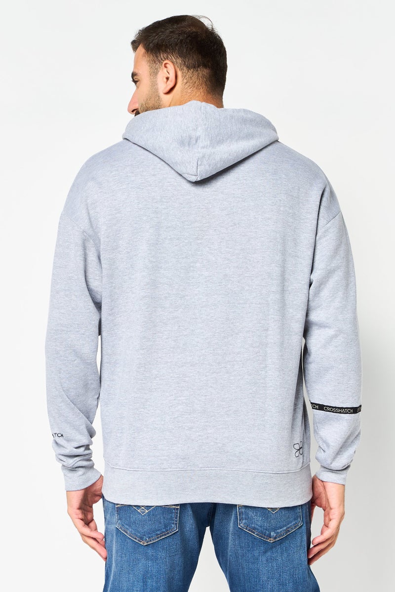 CROSSHATCH Men Brand Logo Long Sleeve Hoodie, Grey - Image 2
