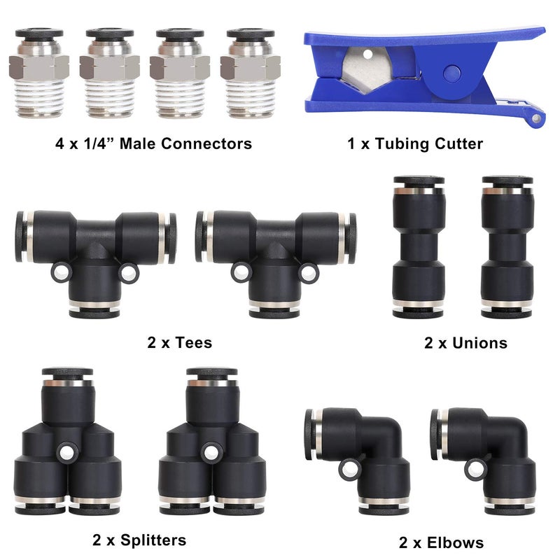 Hromee Air Line Tubing Kit, 1/4 Inch (6.35MM) OD x 32.8 Feet Polyurethane PU Tube and Push to Connect Fittings, 14 PCS Compressed Pipe and Accessories Kit - Image 2