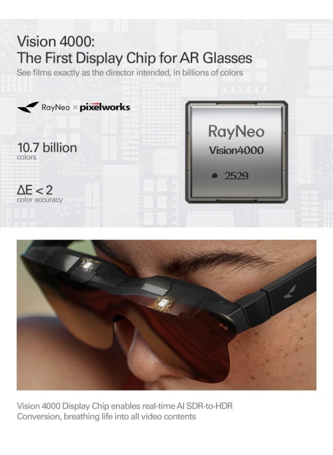 RayNeo Air 4 Pro AR/XR Glasses - HDR10 201" Video Display, 120Hz 3D Movie & Gaming Smart Glasses, USB-C Plug & Play for iPhone 17/16/15, Android, Switch 2, PS5, Steam Deck - Image 3