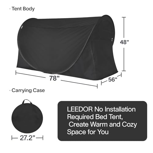 LEEDOR® Full Size Bed Canopy Pop Up Bed Tent Full Privacy Canopy Sensory Bed Breathable Portable Indoor Tents Bedroom/College Dorm/Camping Sleep Tent (Mattress Not Included) - Image 5