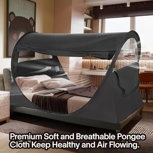 LEEDOR® Full Size Bed Canopy Pop Up Bed Tent Full Privacy Canopy Sensory Bed Breathable Portable Indoor Tents Bedroom/College Dorm/Camping Sleep Tent (Mattress Not Included) - Image 4
