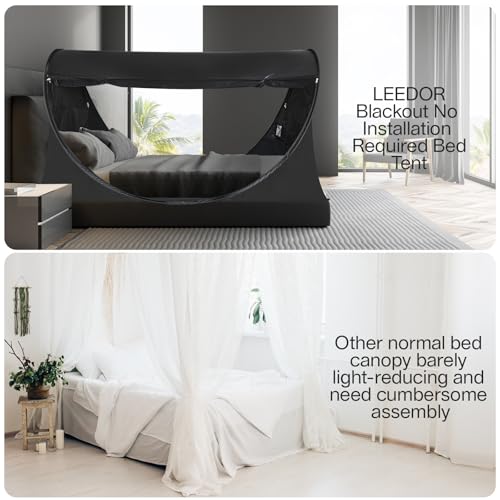 LEEDOR® Full Size Bed Canopy Pop Up Bed Tent Full Privacy Canopy Sensory Bed Breathable Portable Indoor Tents Bedroom/College Dorm/Camping Sleep Tent (Mattress Not Included) - Image 2