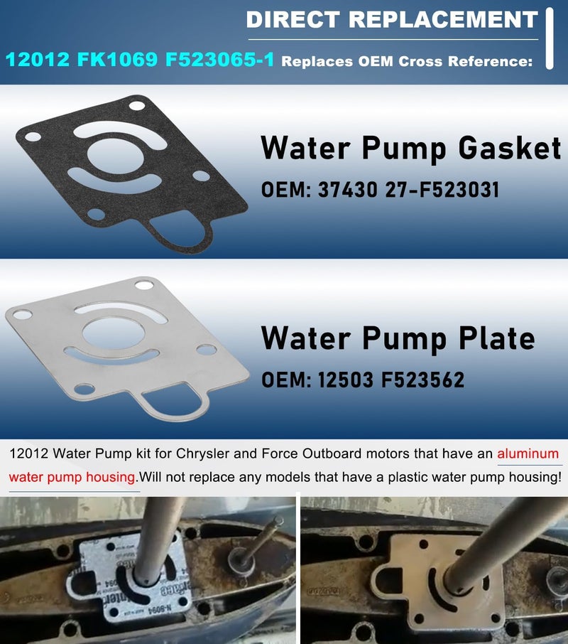 Camoo 12012 Water Pump Impeller Kit For Chrysler Force 75 85 90 100 105 115 125 140 HP 1979-1989, Replaces OE# FK1069, 12012 - Image 5