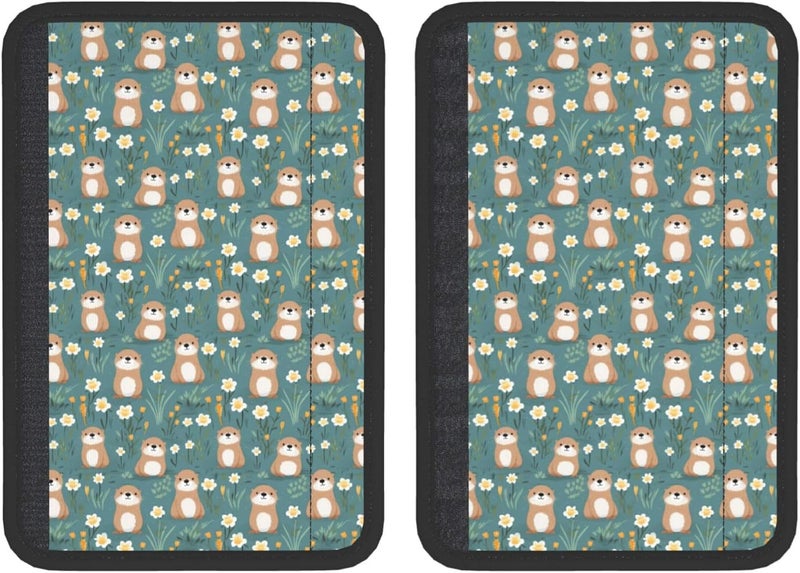 Flowers Otters Seat Belt Cover Pad 2 PCS Universal Car Accessories Novelty Car Decor for All Cars and Backpack - Image 3
