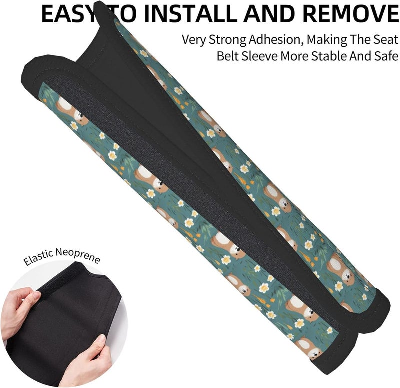 Flowers Otters Seat Belt Cover Pad 2 PCS Universal Car Accessories Novelty Car Decor for All Cars and Backpack - Image 5