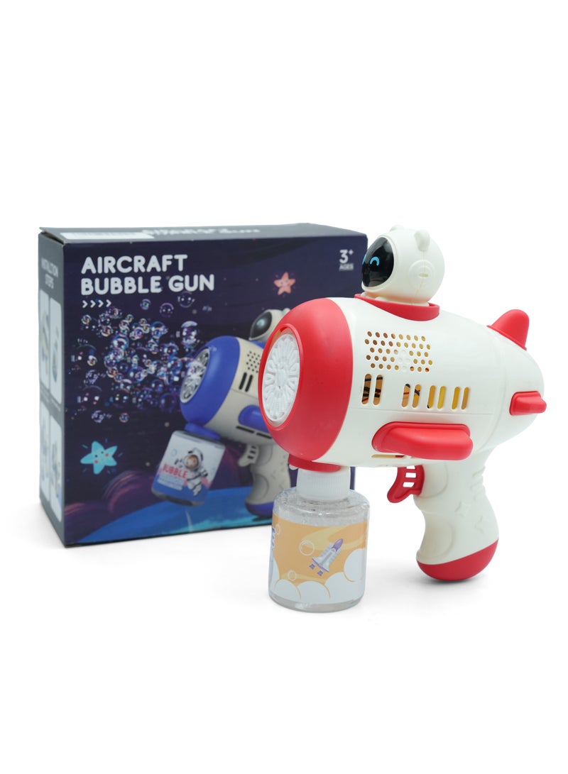 Aircraft Bubble Gun for Kids , Space Themed Automatic Bubble Blower with LED Lights & Music , Handheld Rocket Style Bubble Maker with Solution , Fun Outdoor Toy for Toddlers & Children Ages 3+ , Easy to Use , Battery Operated 