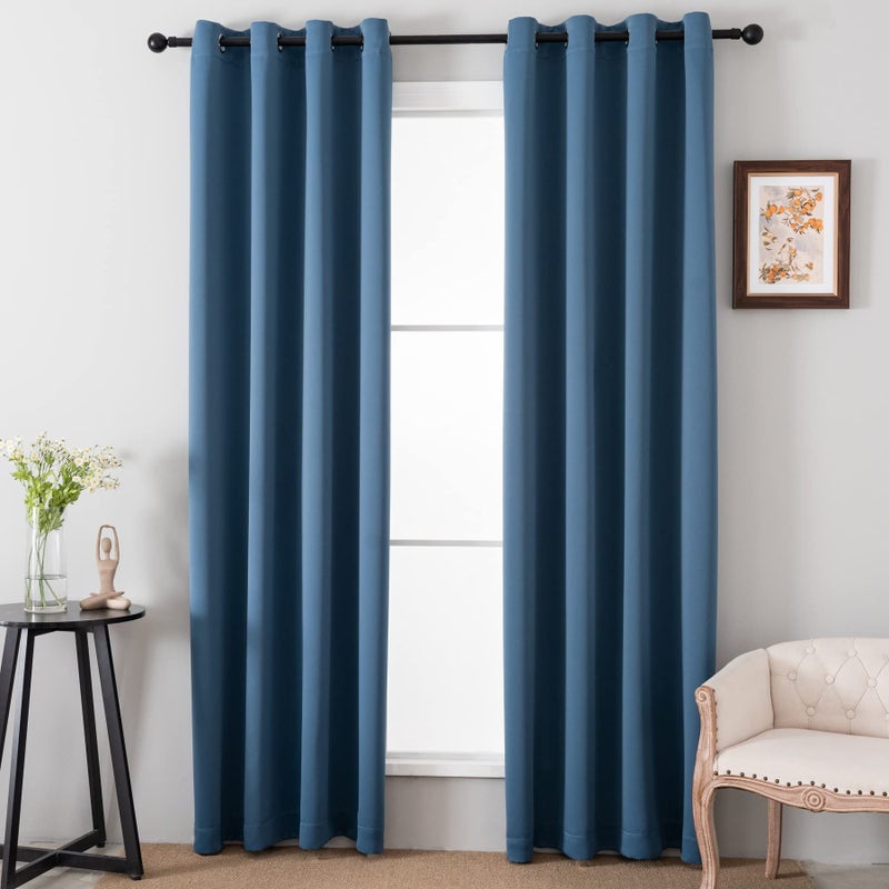 Pickluc Grommet Blackout Curtains 96 Inches Long 2 Panels Light Blocking Window Drapes for Living Room Thermal Insulated Noise Reduction Stone Blue 52 Wide x 96 Length