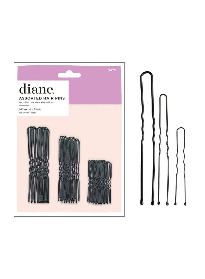 Diane Hair Pins for Women Bulk Pack of 100 Assorted Sizes Jumbo 3, Large 2.5, Medium/Small 1.75 - Black, Crimped Design with Ball Tips, D475-100 Count(Pack of 1) - Image 1