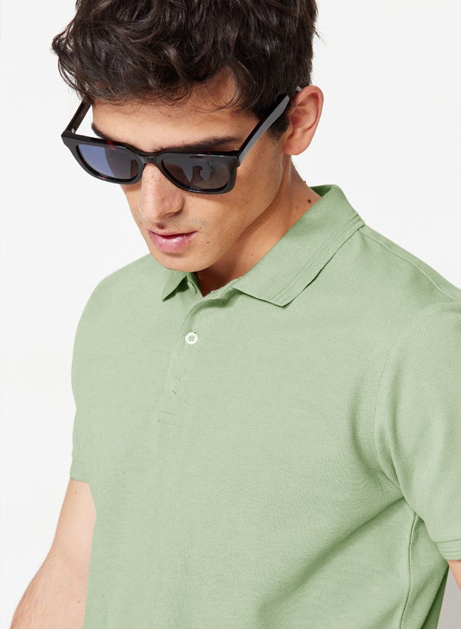 trendyol Mint Slim/Slim Cut Collar Striped Basic 100% Cotton Polo Collar T-shirt - Image 1