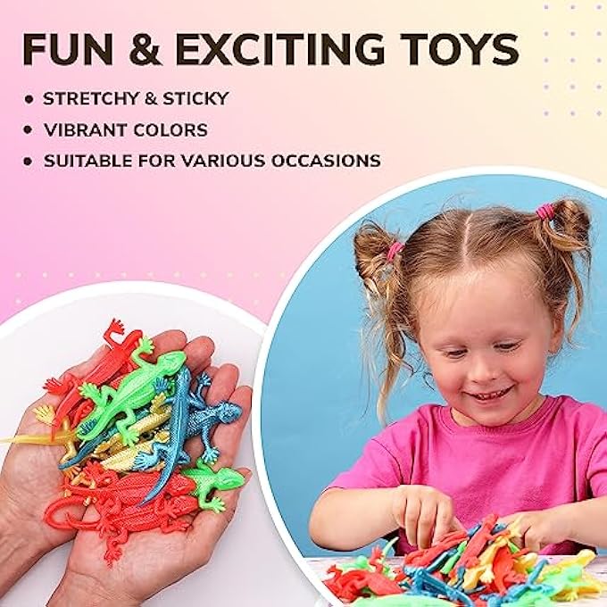 Entervending Lizard Stretchy Toy for Kids - 4 Reptile Toys for Party Favors, Sensory Toys - Treasure Box Prizes - Stretchy Strings - Bulk Toy Pack of 24 - Image 3