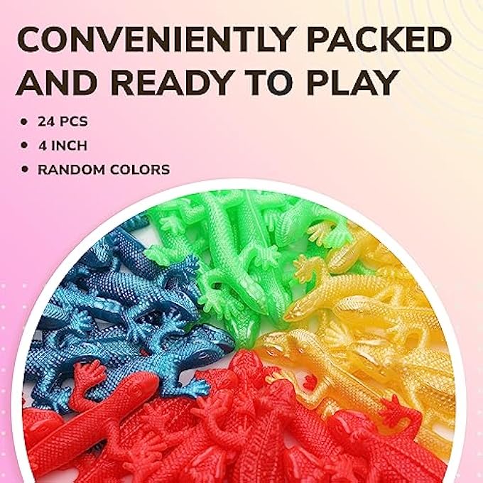 Entervending Lizard Stretchy Toy for Kids - 4 Reptile Toys for Party Favors, Sensory Toys - Treasure Box Prizes - Stretchy Strings - Bulk Toy Pack of 24 - Image 2