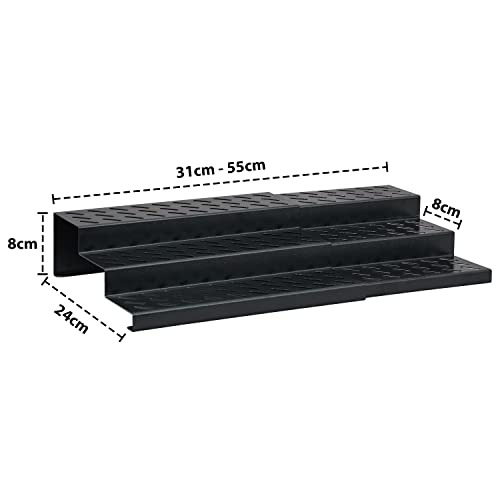 Livzing 3 Tier Expandable Spice Rack - Metal Countertop Display Shelf - Kitchen Cabinet Organizer Stand - 3 Steps Stand for Kitchen - Set of 2 - Black - Expands 12.2 to 21.6 - Image 2