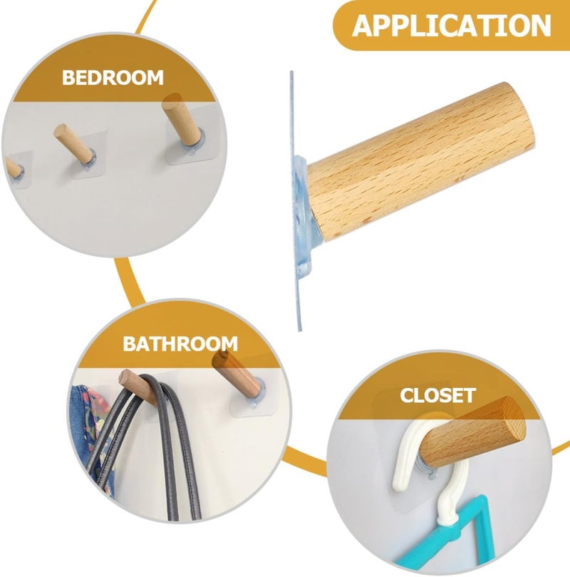 12pcs Adhesive Sticky Wall Hooks for Hanging Heavy Duty Clothes Beech Wood 2x6cm No Punching Traceless Hooks for Kitchen Bathroom Home Organization - Image 3