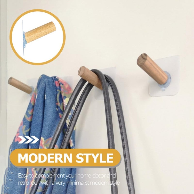 12pcs Adhesive Sticky Wall Hooks for Hanging Heavy Duty Clothes Beech Wood 2x6cm No Punching Traceless Hooks for Kitchen Bathroom Home Organization - Image 4