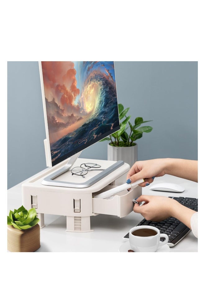 Generic Monitor Stand with Storage, Adjustable Height Computer Stand, Tablet Stand with Storage For Office Desk Organizers and Accessories, Computer Monitor Stand for Home & Office (White)  - Image 2