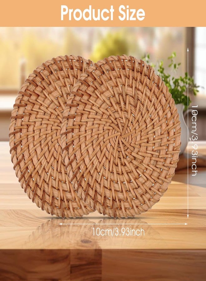 oruola أورولا قطعتان من قواعد الأكواب المنسوجة الطبيعية، قواعد أكواب من الخيزران، قواعد أكواب دائرية من الخوص بقطر 3.93 بوصة، قواعد أكواب بوهيمية مقاومة للحرارة، قواعد أكواب للمشروبات الساخنة، هدايا مثالية لتدفئة المنزل، ديكور منزلي لحماية الطاولة - Image 2